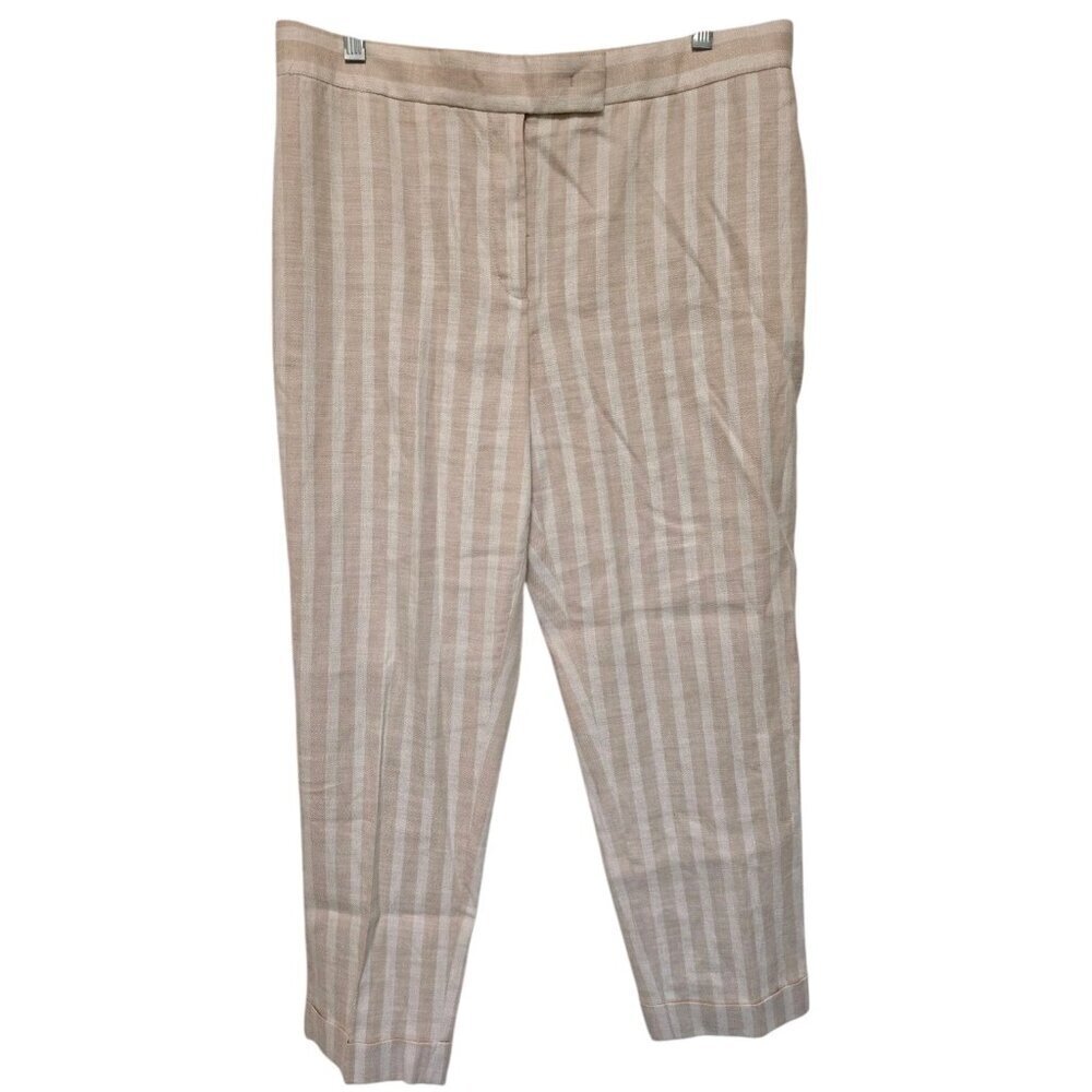 Ann‎ Taylor Devin Ankle Tailored Pants Size 14 Linen Blend Beige Stripes
